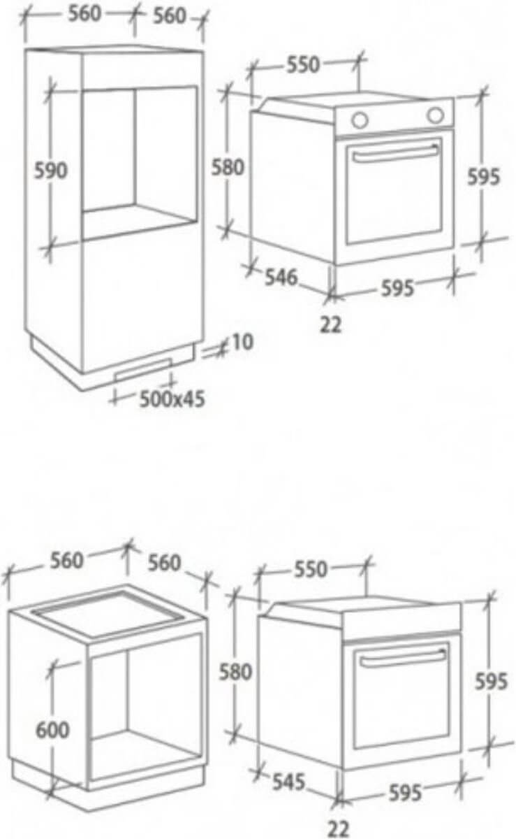 Technische tekening met inbouwmaten van de Candy FCTS886X inbouwoven.