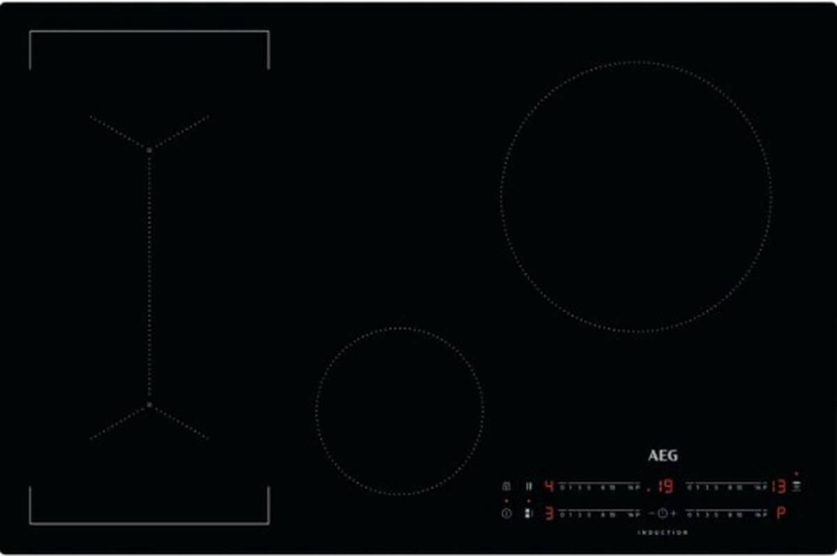 AEG IKB84443IB inductiekookplaat met Bridge-functie en Hob2Hood, 80 cm breed, zwart glasdesign met touchbediening en 4 kookzones