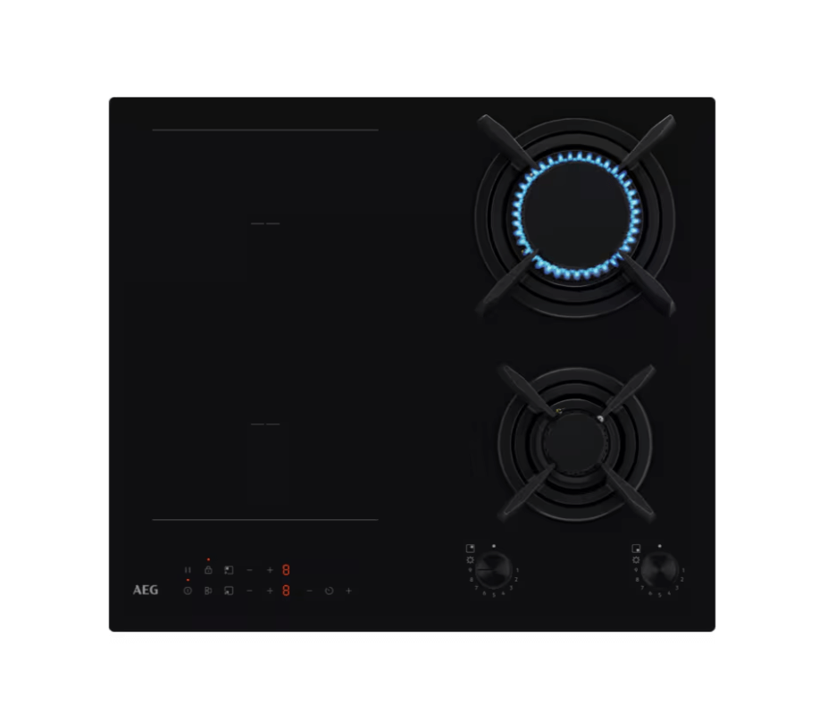 AEG HF704163NB | Gas+Inductiekookplaat | 2 gaspitten | 2 inductiezones | 59 cm | StepPower | Bridge-Functie - Afbeelding 1