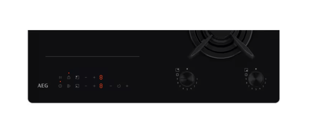 AEG HF704163NB | Gas+Inductiekookplaat | 2 gaspitten | 2 inductiezones | 59 cm | StepPower | Bridge-Functie - Afbeelding 2