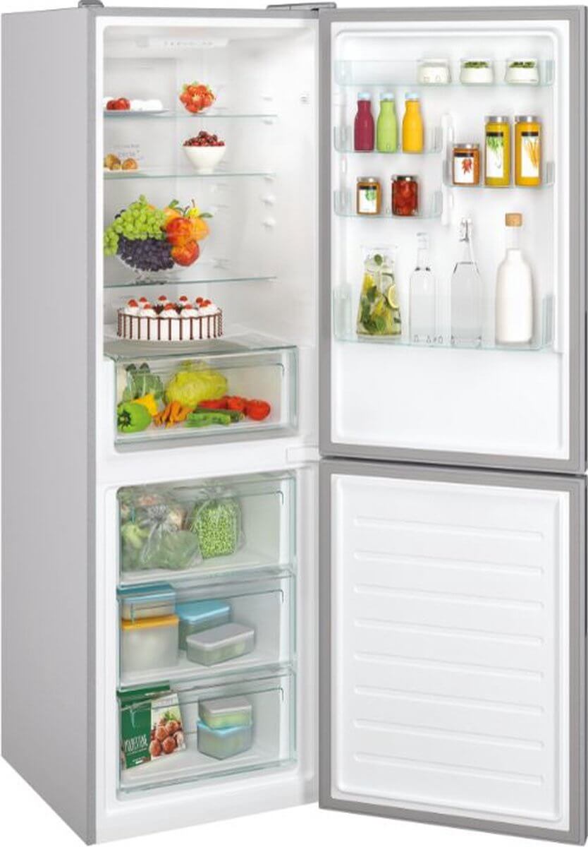 Candy CCE3T618ES koel-vriescombinatie – Openstaande deur met overzichtelijke indeling, verse producten en drankflessen