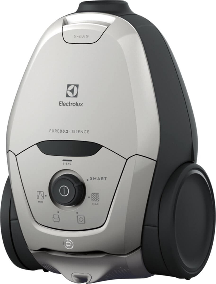Zijaanzicht Electrolux PD82-4MG stofzuiger – ergonomisch design en rubberen wielen