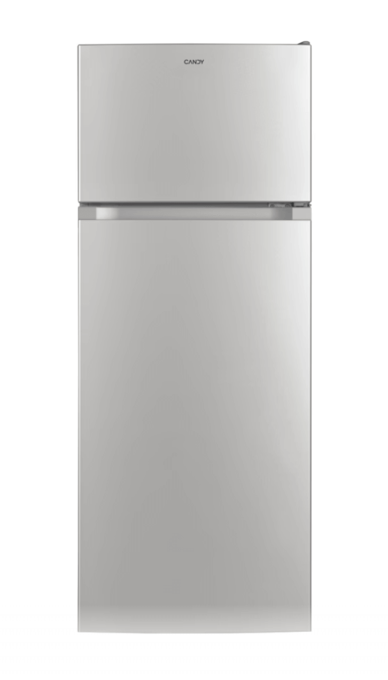 Candy CDG1S514ES koel-vriescombinatie in zilver met bovenlader vriesvak en strak, minimalistisch design – energieklasse E
