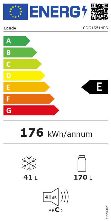 Candy CDG1S514ES koel-vriescombinatie – energielabel E met een verbruik van 176 kWh/jaar