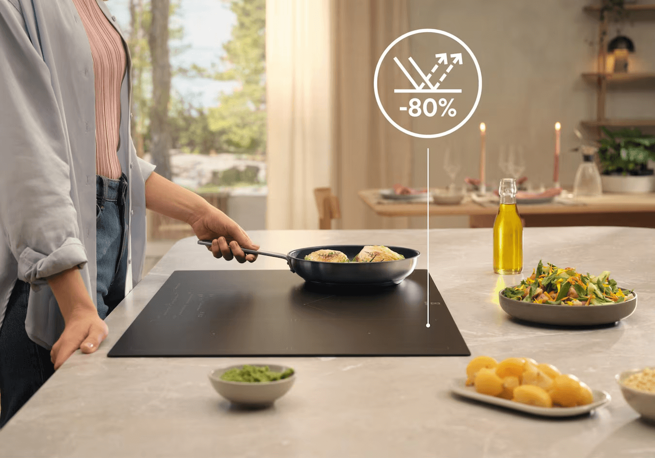 Kookplaat met pan en antireflectiecoating – Electrolux EIS87553IZ vermindert schittering tot 80%