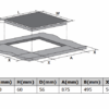 Technische tekening van Hoover HIFS954SC kookplaat met inbouwmaten: 90x52 cm