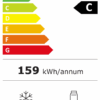 Energielabel van de PKM KG 323 CNFDDG koel-vriescombinatie met energieklasse C, een jaarlijks verbruik van 159 kWh, geluidsniveau van 39 dB, 219 liter koelruimte en 104 liter vriesruimte.