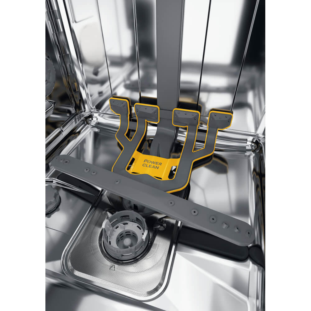 Whirlpool PowerClean zone onderin de W7FHS51X vaatwasser voor intensieve reiniging van pannen