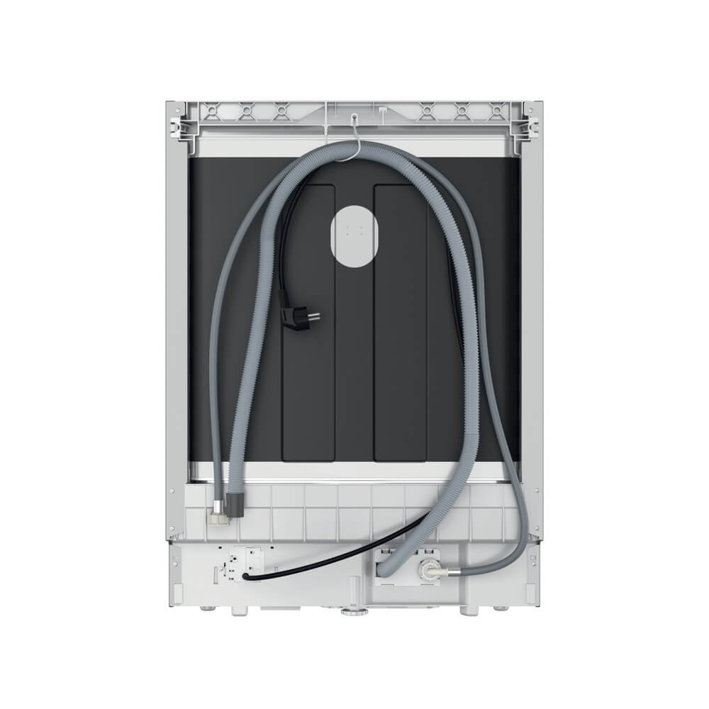 Achterkant van de Whirlpool WB 6020 P X met aansluitingen en slangopslag