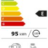 Energielabel Whirlpool WB 6020 P X – Energieklasse E, verbruik 95 kWh per 100 cycli, capaciteit 14 couverts, 9,5 liter water per cyclus, 46 dB geluidsniveau