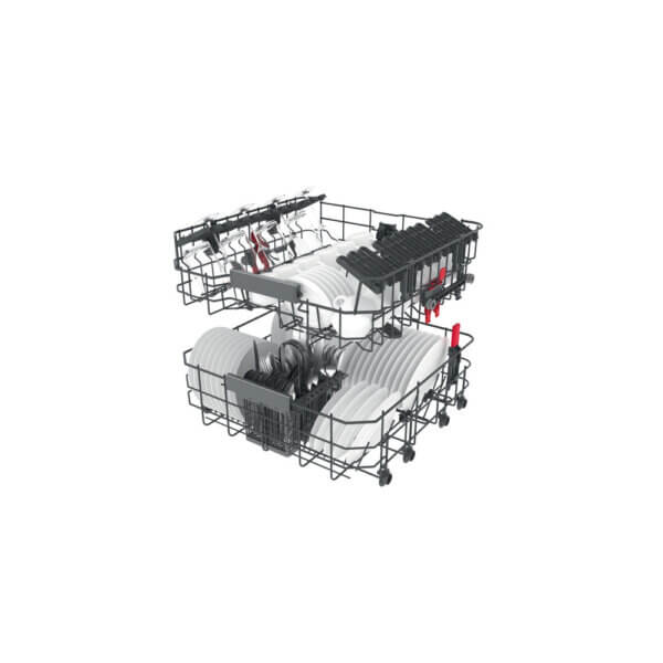 Volledig geladen korven van de Whirlpool WB 6020 P X met 14 couverts