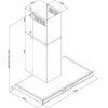 Technische tekening van de Beko BHCB 63640 BH afzuigkap met alle afmetingen in detail weergegeven