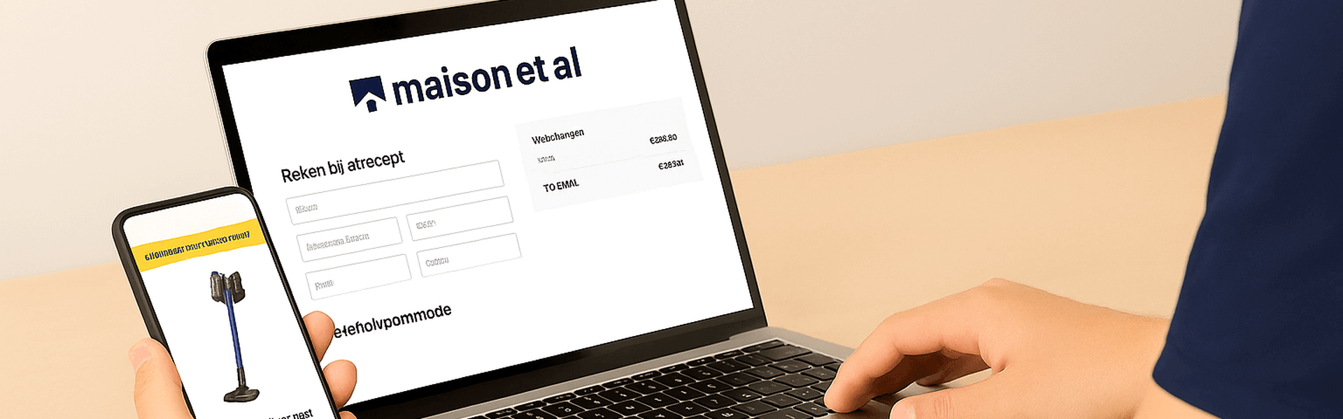 Man bestelt online bij Maison et al via laptop en smartphone – veilig bestellen en betalen van witgoed eenvoudig geregeld.