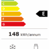 CIO 225 EE (9) Étiquette énergétique du combiné Candy CIO 225 EE/NCM – classe énergétique E, consommation 148 kWh/an, 163 L de réfrigération, 16 L de congélation, 39 dB.