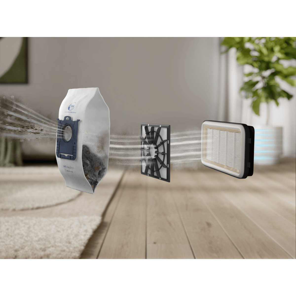 Electrolux EB51C1SW stofzuiger met s-bag® en filtersysteem, luchtstroom en hygiënische filtering.