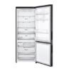 Zicht op de LG GBB569MCAZN koel-vriescombinatie met open deur, ruime glazen legplanken en Fresh Balancer-laden voor groente en fruit.