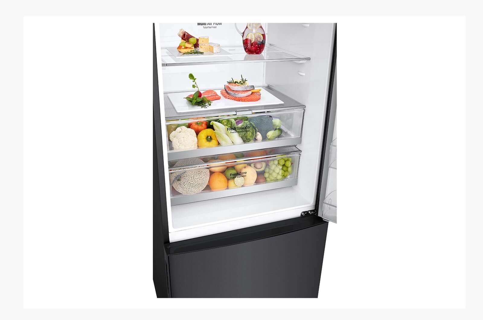 Detail van de groentelades in de LG GBB569MCAZN met Multi Air Flow en Fresh Balancer-functie.
