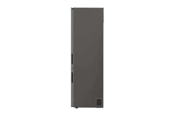 Zijkant van de LG GBP62PZNAC koel-vriescombinatie in zilvergrijs design
