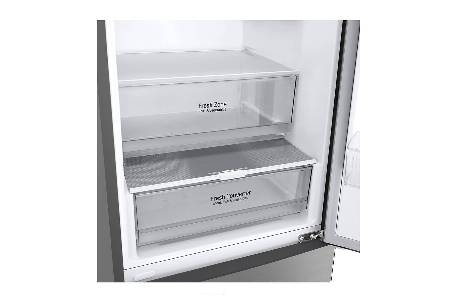Detail van Fresh Zone en Fresh Converter lades in de LG GBP62PZNAC
