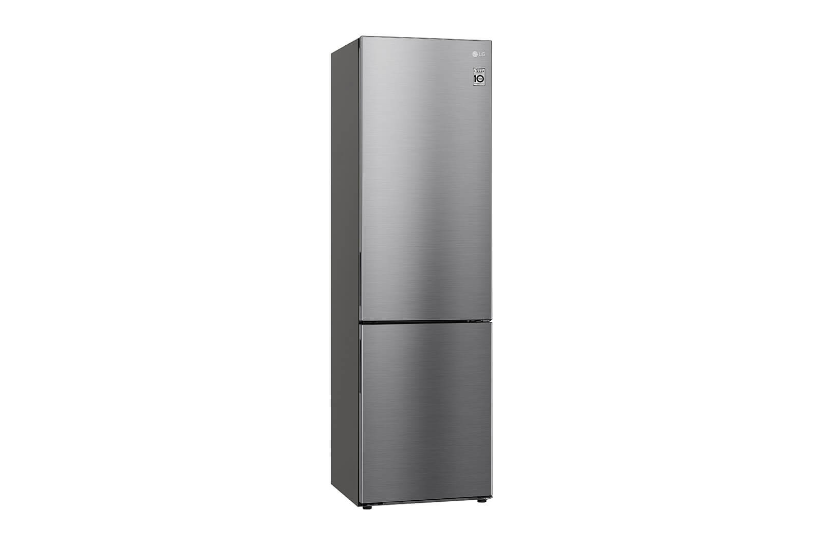 Zijaanzicht van de LG GBP62PZNAC koel-vriescombinatie in inox afwerking