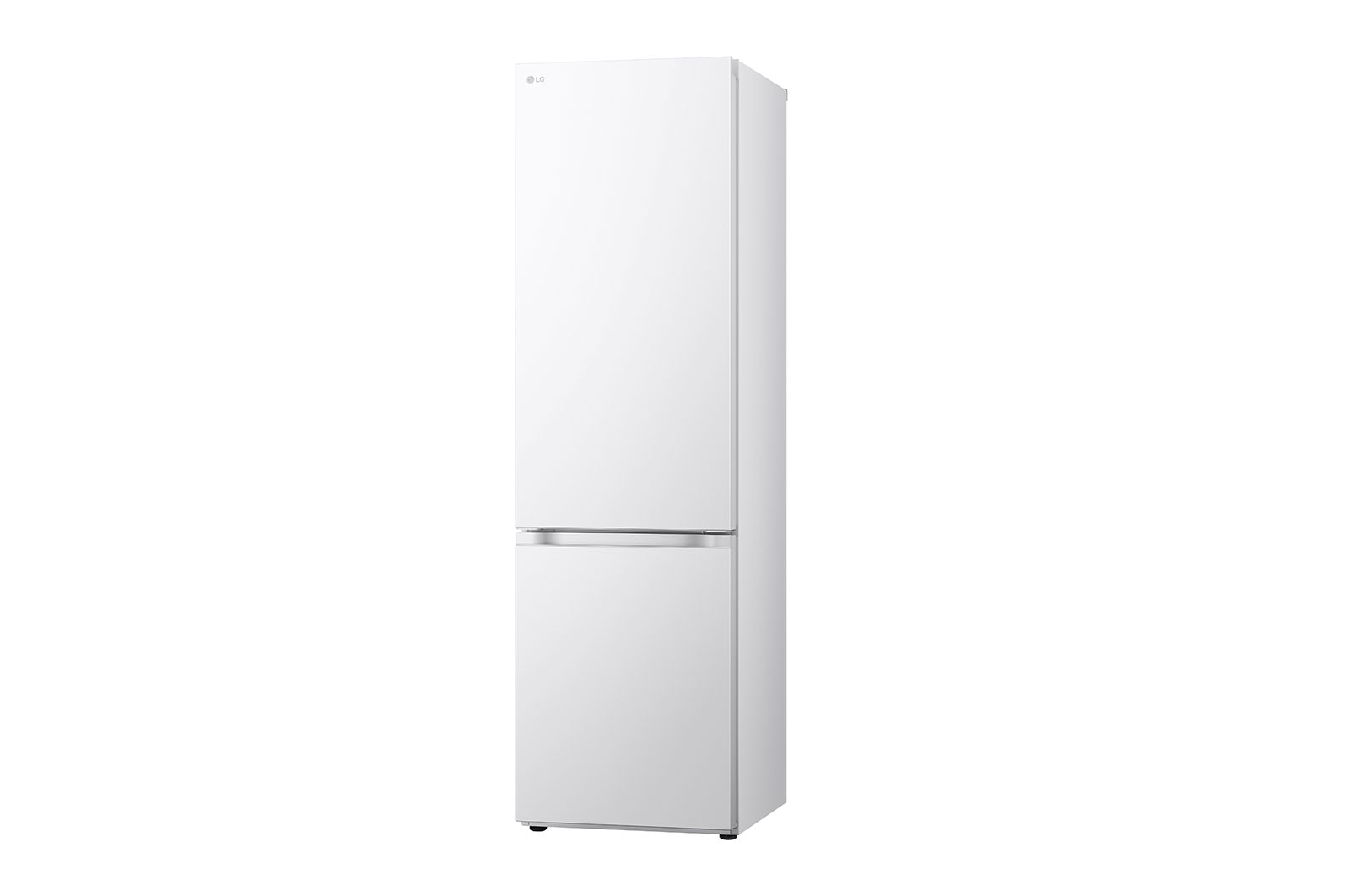 Schuin vooraanzicht van de LG GBV3200DSW koel-vriescombinatie, deur gesloten.