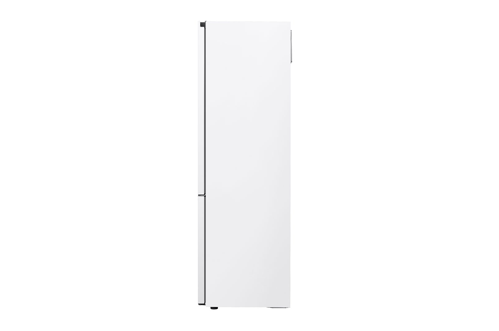 Zijkant van de LG GBV3200DSW koelkast met strakke witte afwerking.
