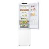 LG GBV3200DSW koelkast open, gevuld met verse groenten, fruit en flessen melk