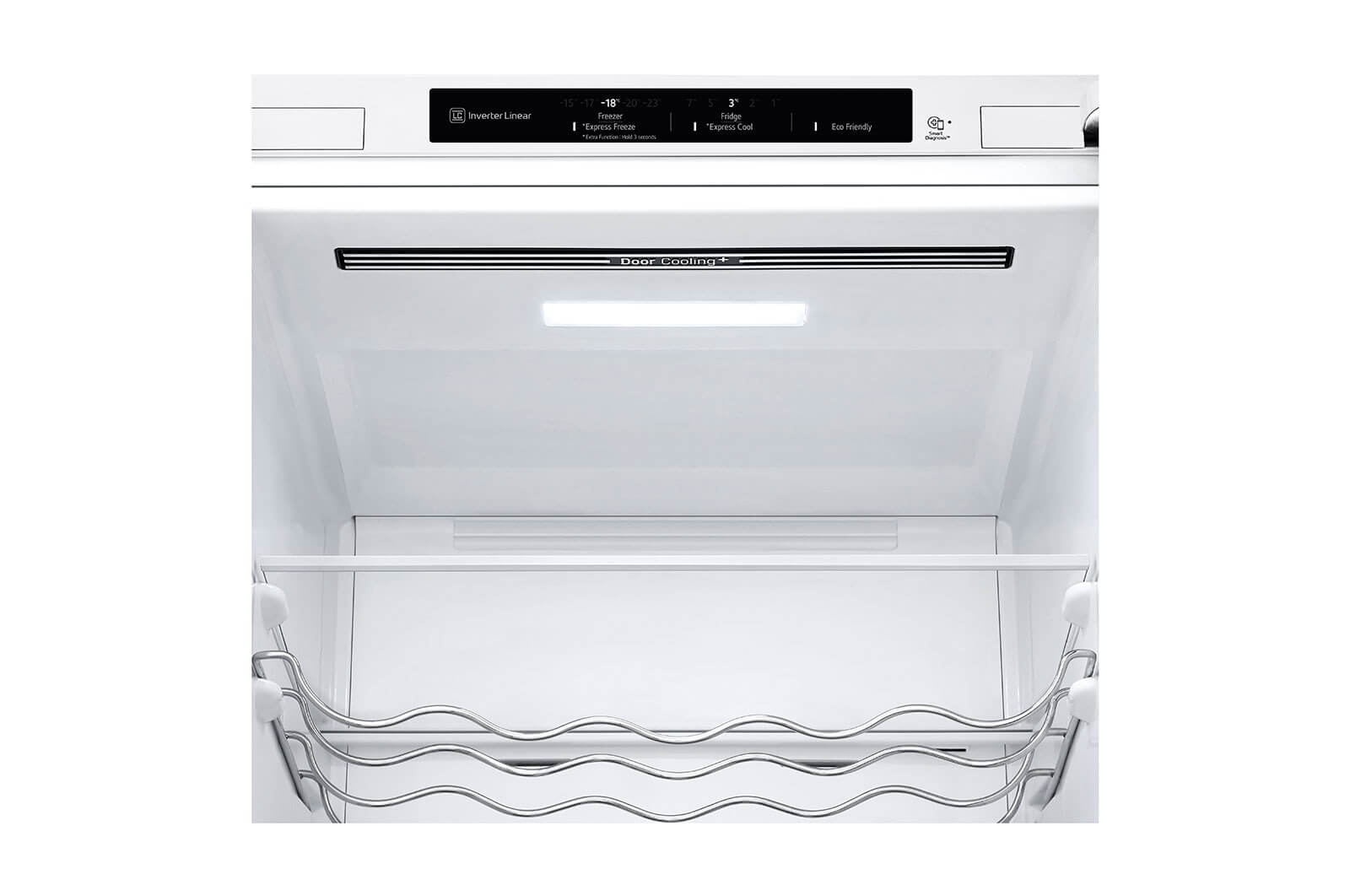 LED-verlichting en display van de LG GBV3200DSW koelkast, detailopname