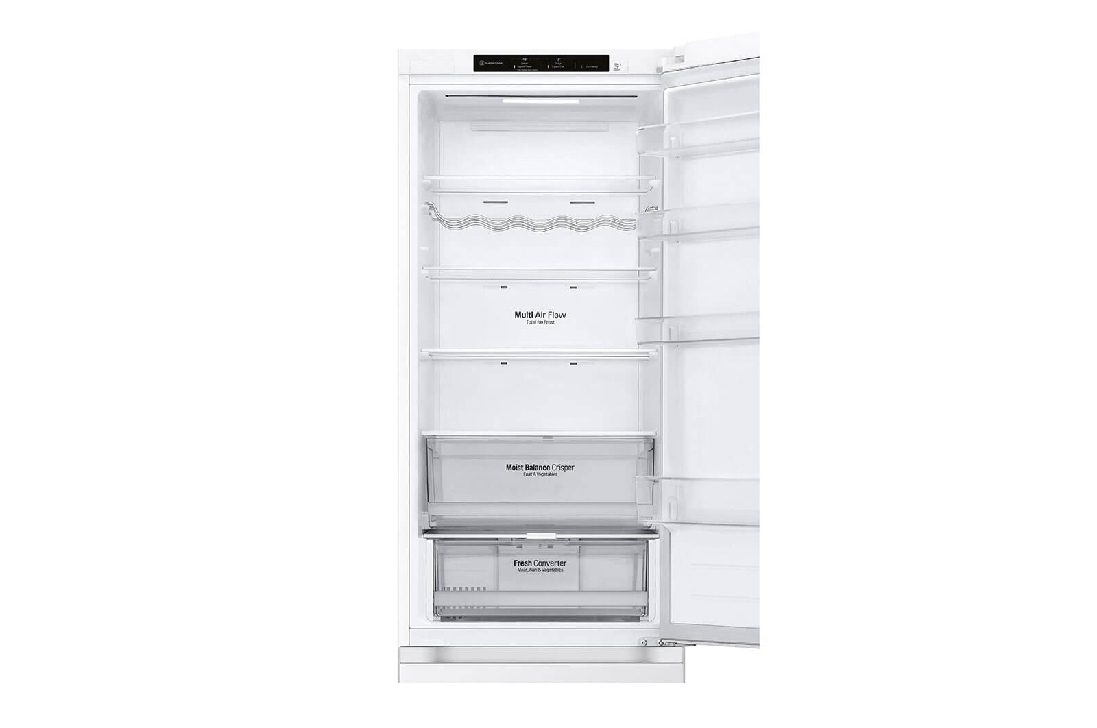 Interieur LG GBV3200DSW koelkast, overzicht van schappen en deurvakken