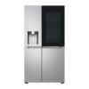 Vooraanzicht van de LG GSXE90MBAD Side by Side koelkast in inox met InstaView-deur en water-ijsdispenser