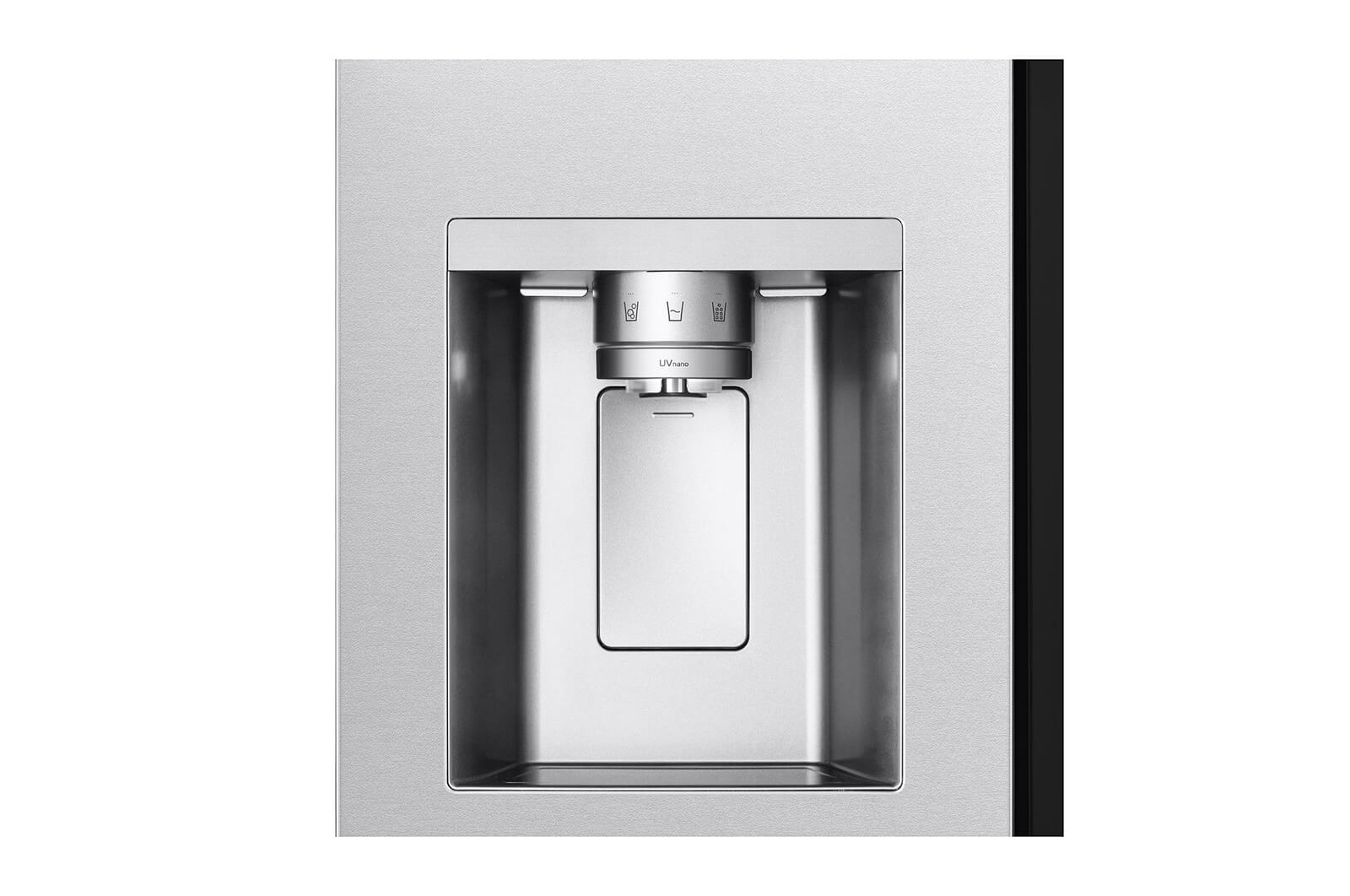 Detail van de UVnano water- en ijsdispenser van de LG GSXE90MBAD koelkast