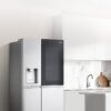 LG GSXE90MBAD koelkast open, met overzicht van ruime koel- en vriesindeling vol boodschappen
