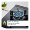 PPS9A6B90 (7) Gros plan du brûleur wok Bosch PPS9A6B90 avec flamme bleue, compatible avec le biogaz vert.