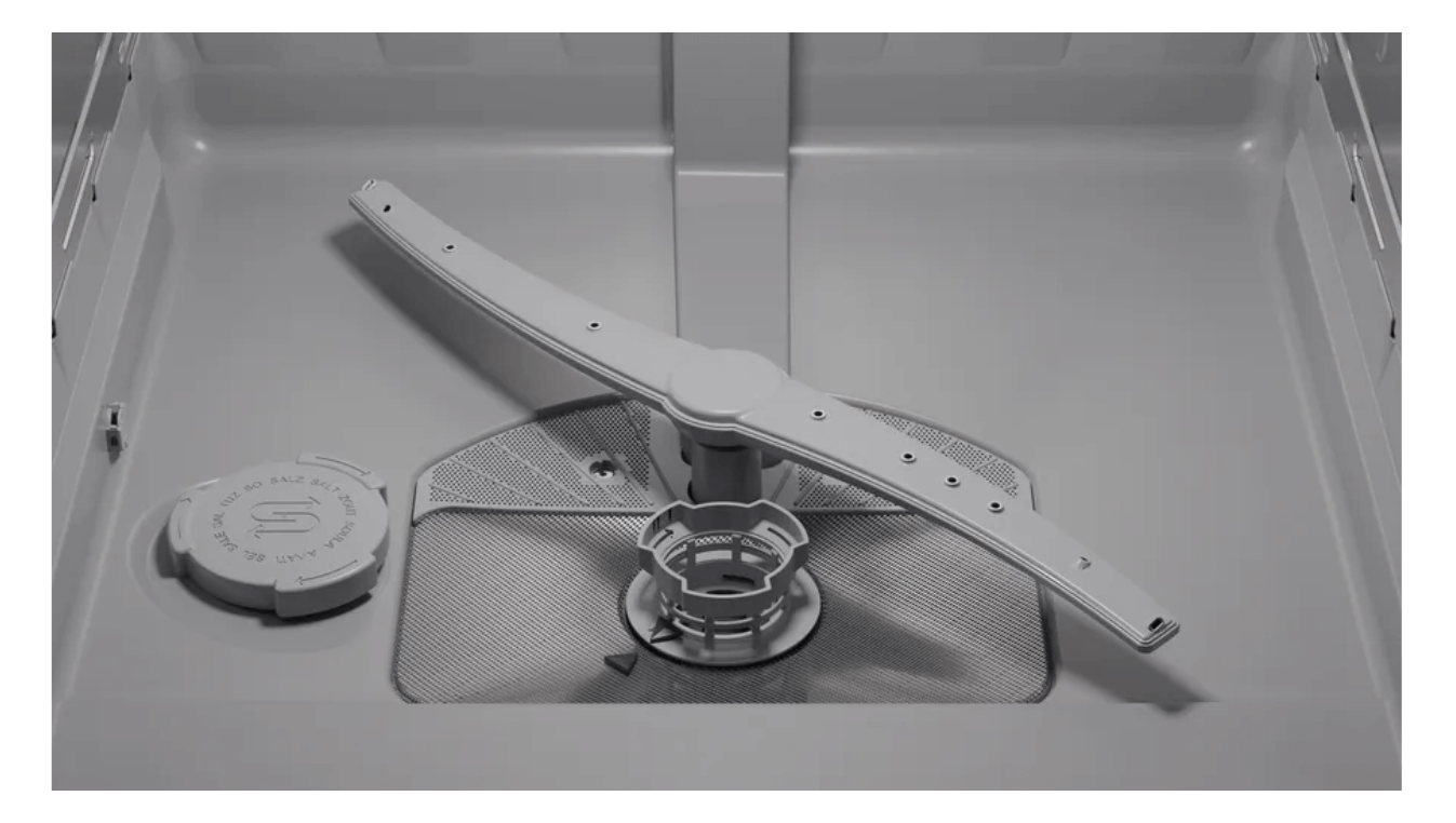 Intérieur du lave-vaisselle Siemens SN616X01EF avec bras de lavage et système de filtration